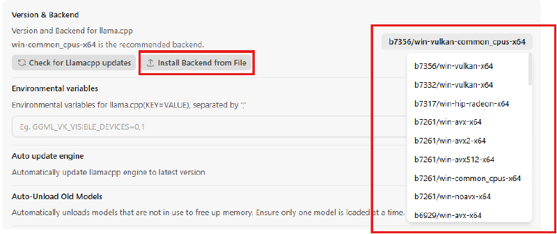 Sélection du backend