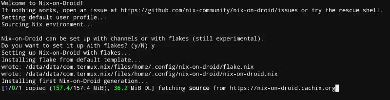 Initalisation de nix-on-droid